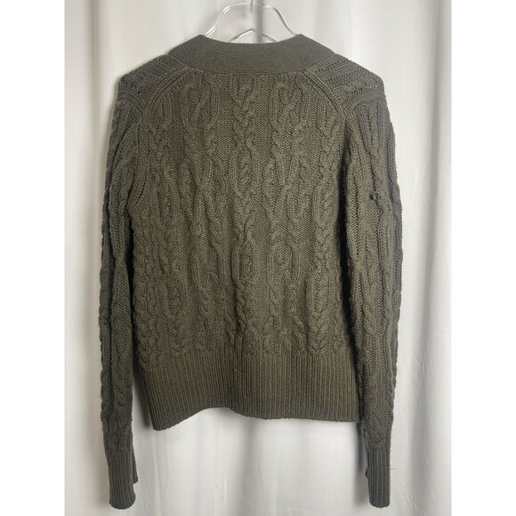 VINCE Cashmere Wool Interlocking Cable Cardigan Sweater In Black Leaf Sz L New - Picture 5 of 10